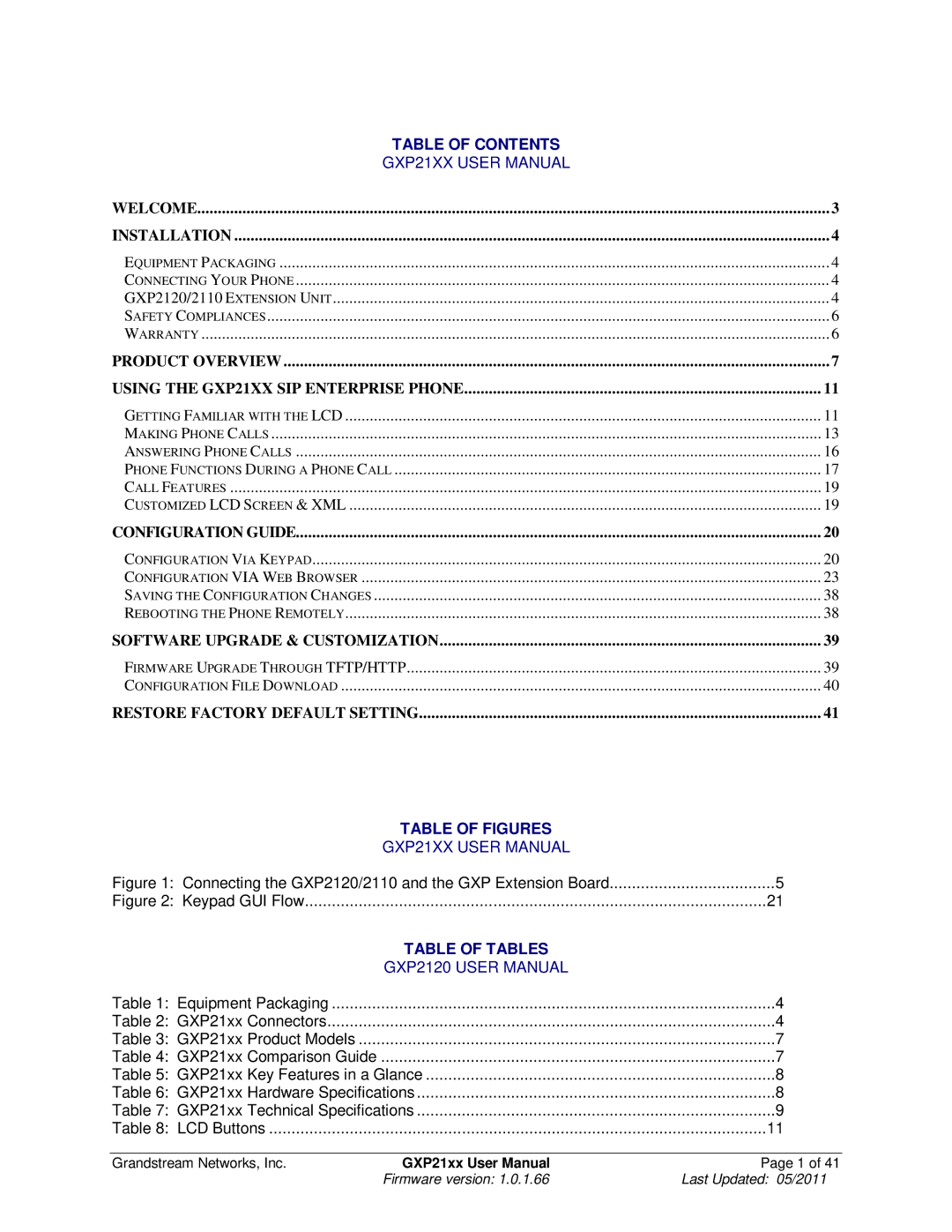 Grandstream Networks GXP21XX user manual Table of Figures 