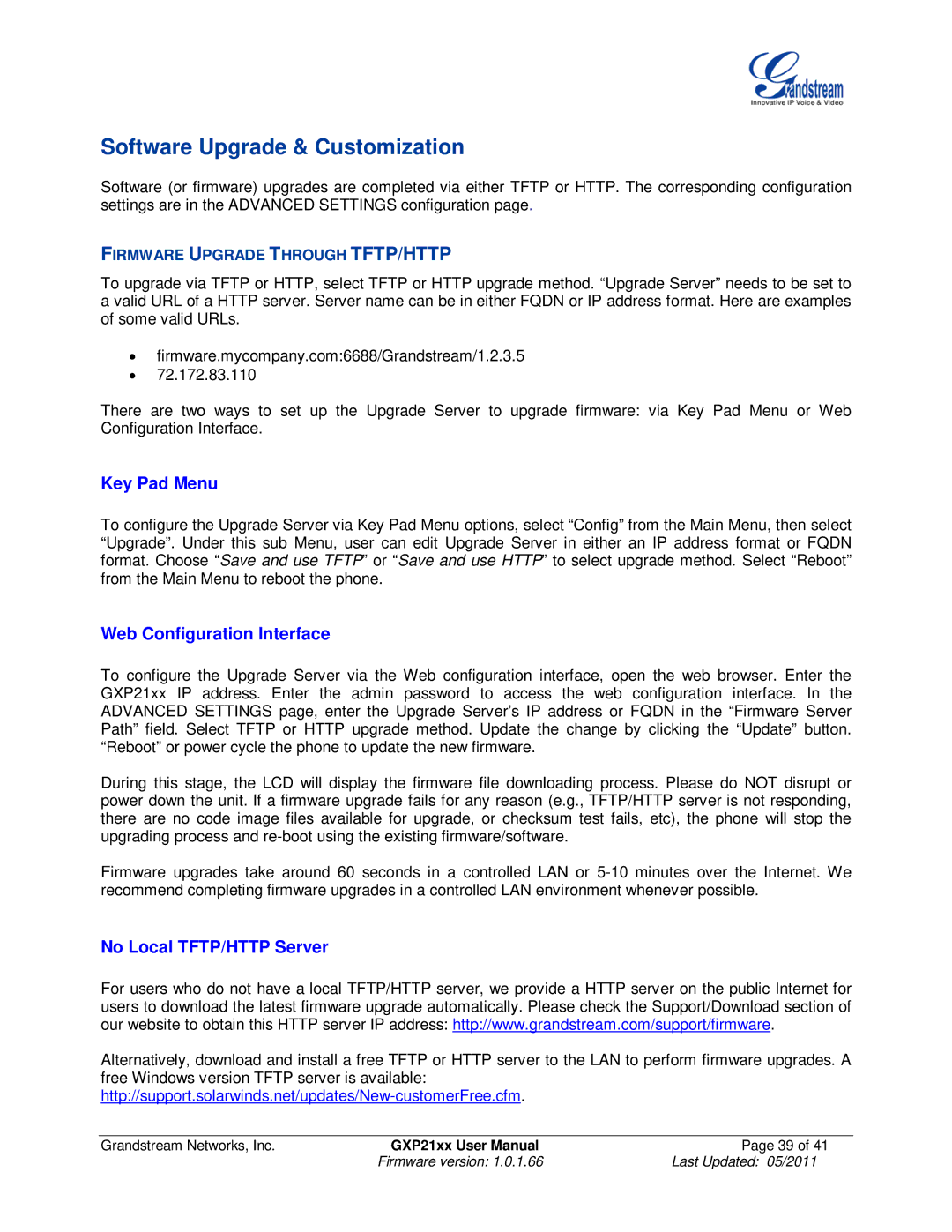 Grandstream Networks GXP21XX user manual Software Upgrade & Customization, Key Pad Menu, Web Configuration Interface 