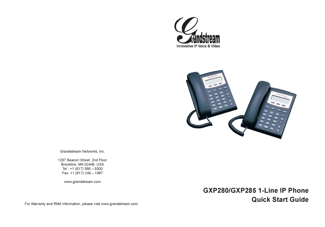 Grandstream Networks warranty GXP280/GXP285 1-Line IP Phone Quick Start Guide 