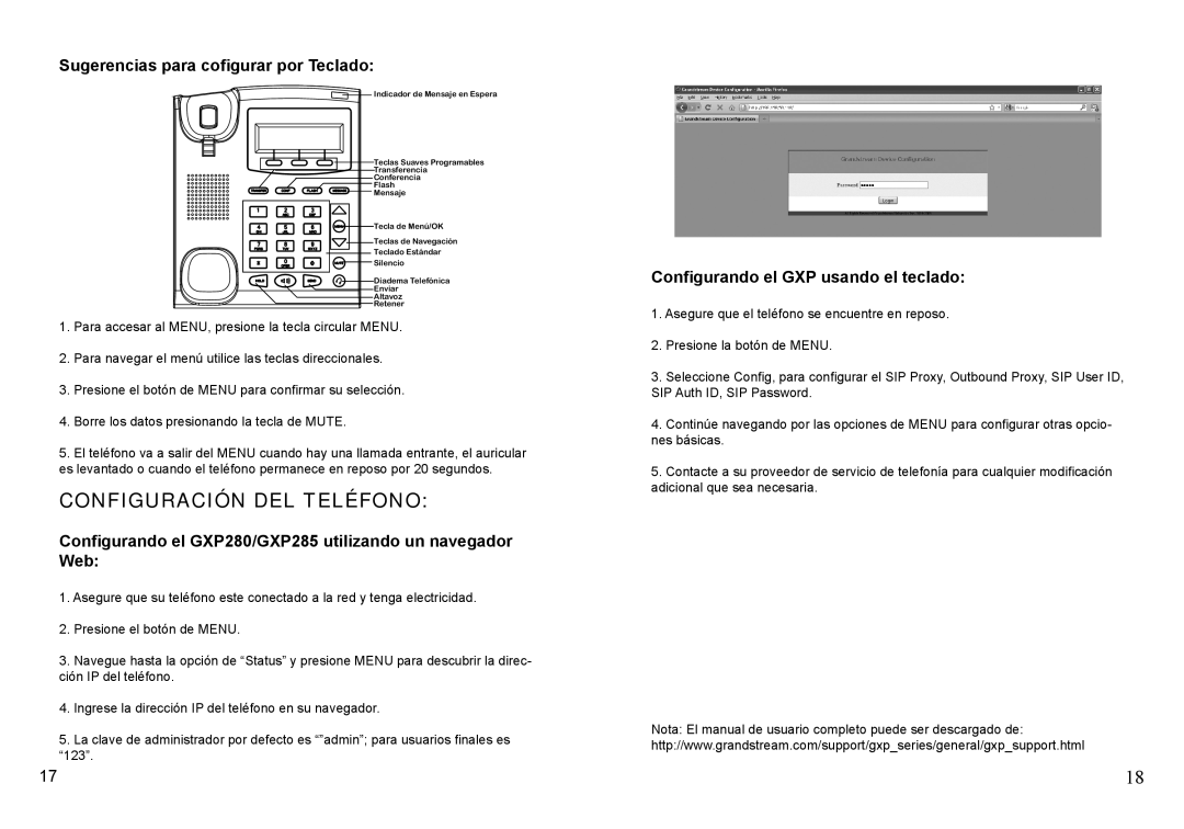 Grandstream Networks GXP280, GXP285 warranty Configuración DEL Teléfono, Sugerencias para cofigurar por Teclado 