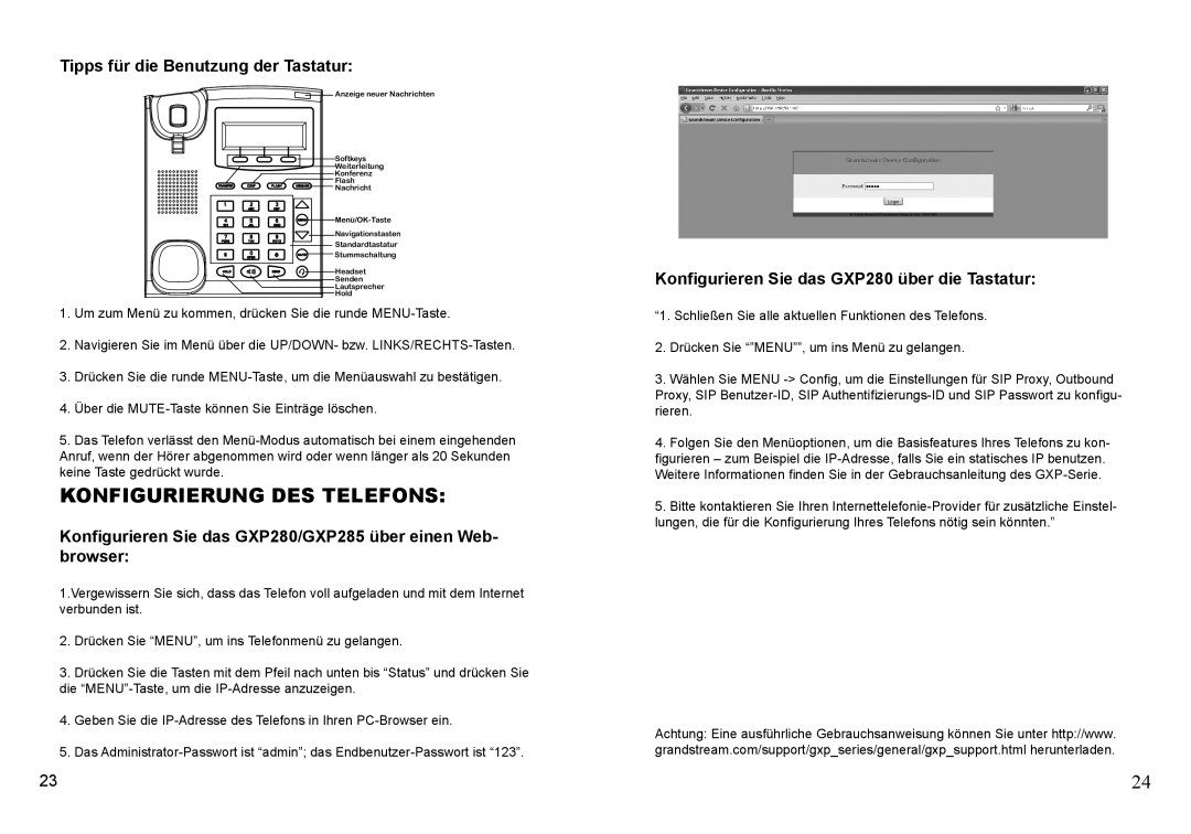 Grandstream Networks GXP285, GXP280 warranty Konfigurierung DES Telefons, Tipps für die Benutzung der Tastatur 