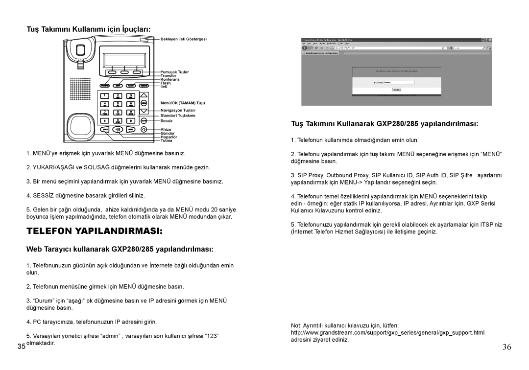 Grandstream Networks GXP285, GXP280 warranty Telefon Yapilandirmasi, Tuş Takımını Kullanımı için İpuçları 