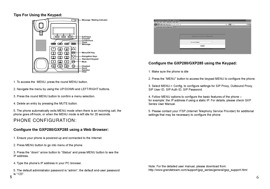 Grandstream Networks Phone Configuration, Tips For Using the Keypad, Configure the GXP280/GXP285 using the Keypad 