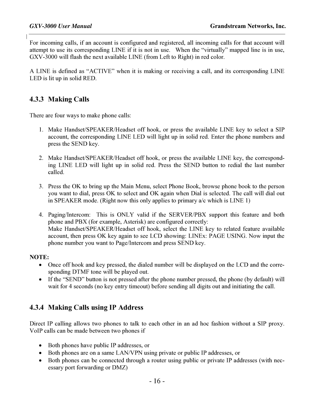 Grandstream Networks GXV-3000 user manual Making Calls using IP Address 