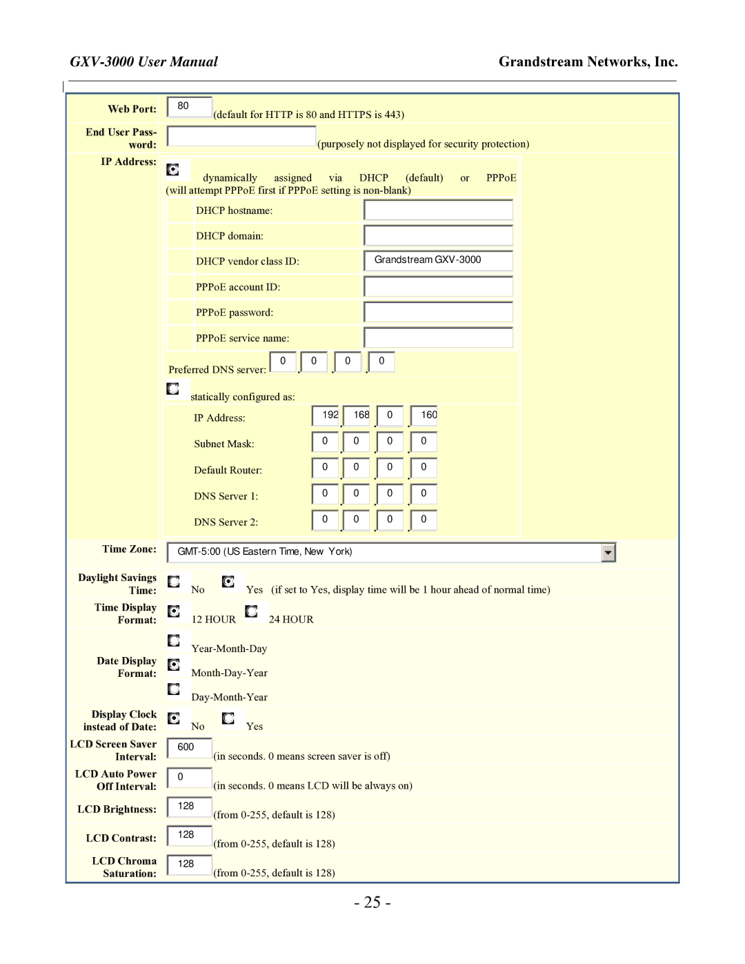 Grandstream Networks GXV-3000 user manual Time Zone 