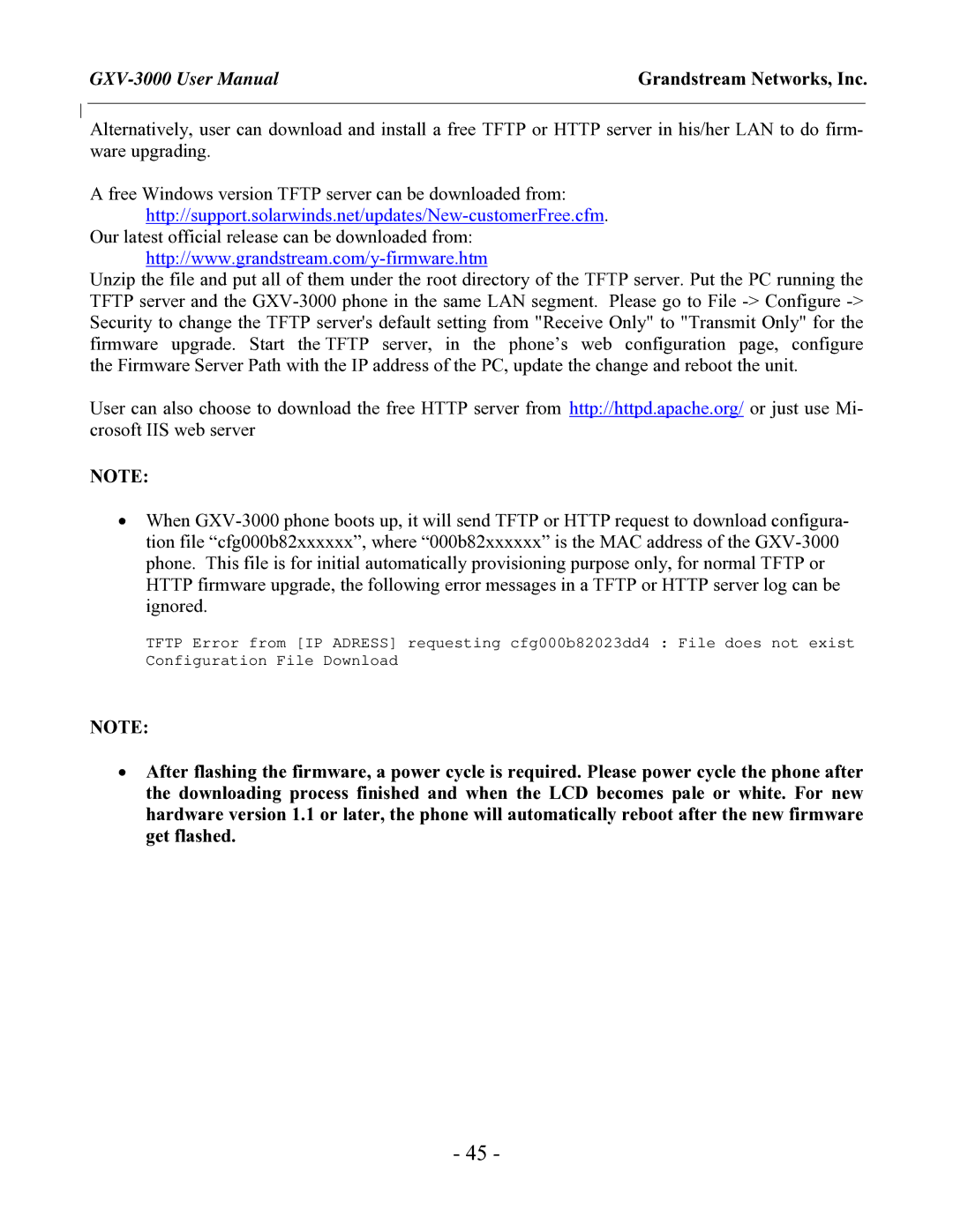 Grandstream Networks GXV-3000 user manual Http//support.solarwinds.net/updates/New-customerFree.cfm 