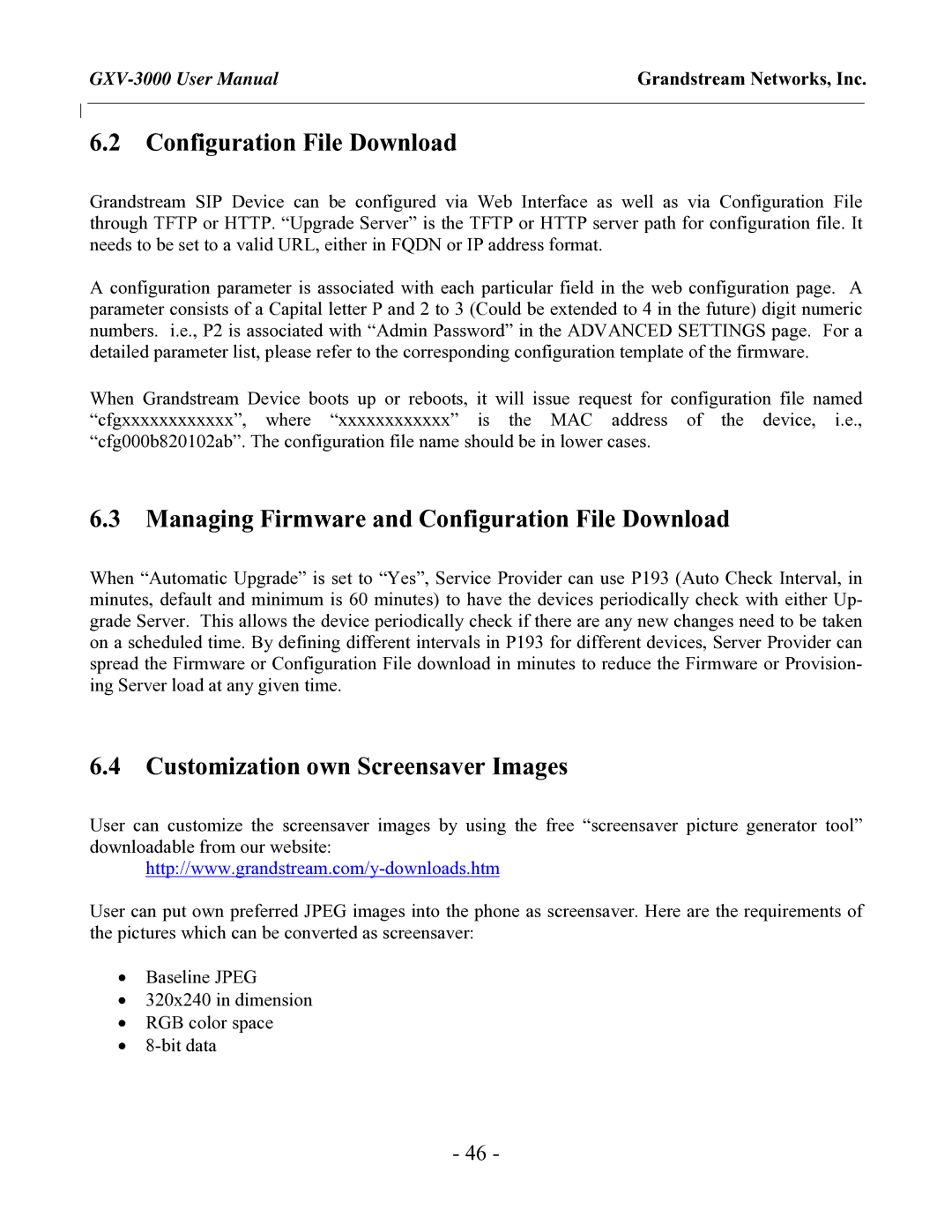 Grandstream Networks GXV-3000 Managing Firmware and Configuration File Download, Customization own Screensaver Images 