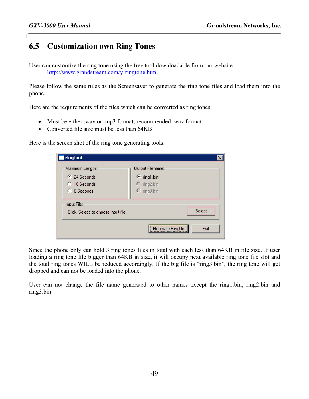 Grandstream Networks GXV-3000 user manual Customization own Ring Tones 