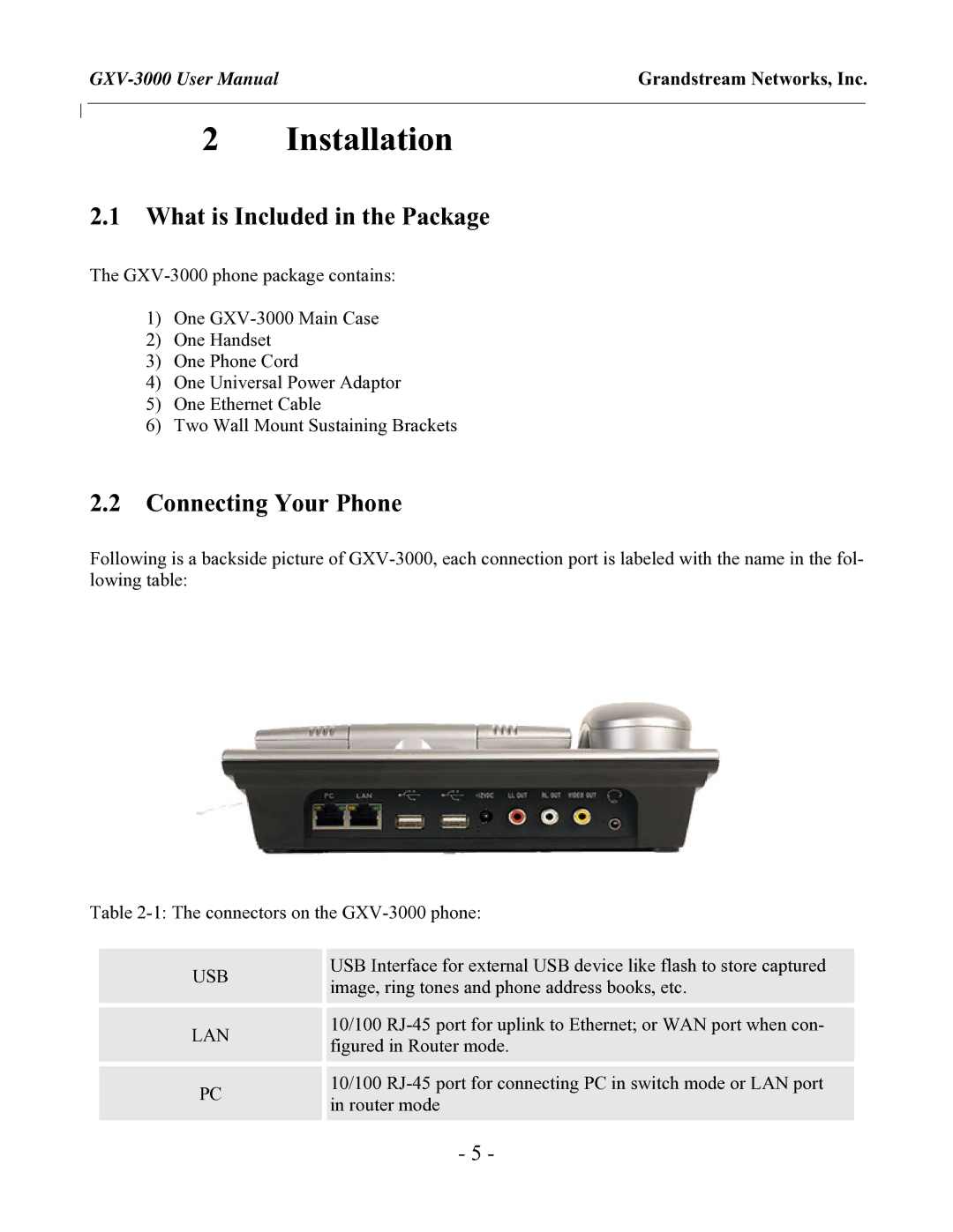 Grandstream Networks GXV-3000 user manual Installation, What is Included in the Package, Connecting Your Phone 