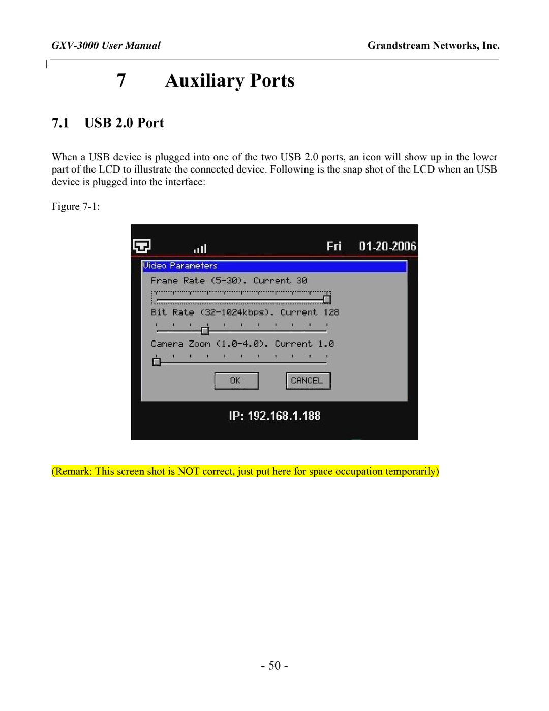 Grandstream Networks GXV-3000 user manual Auxiliary Ports, USB 2.0 Port 