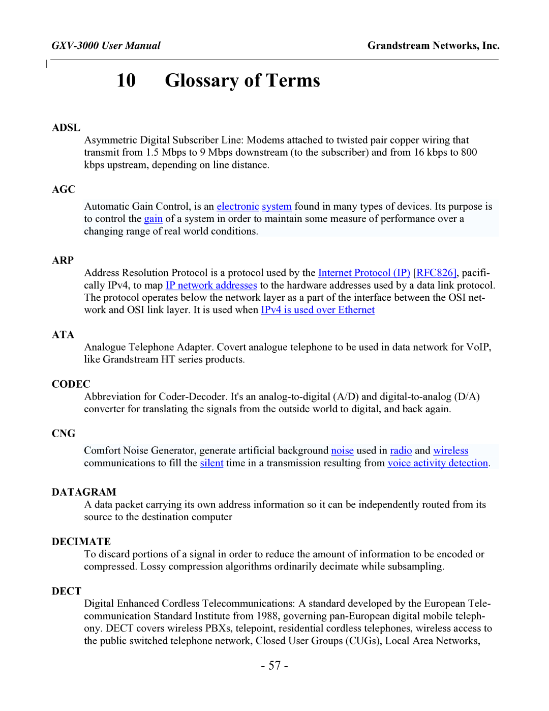 Grandstream Networks GXV-3000 user manual Glossary of Terms, Adsl 