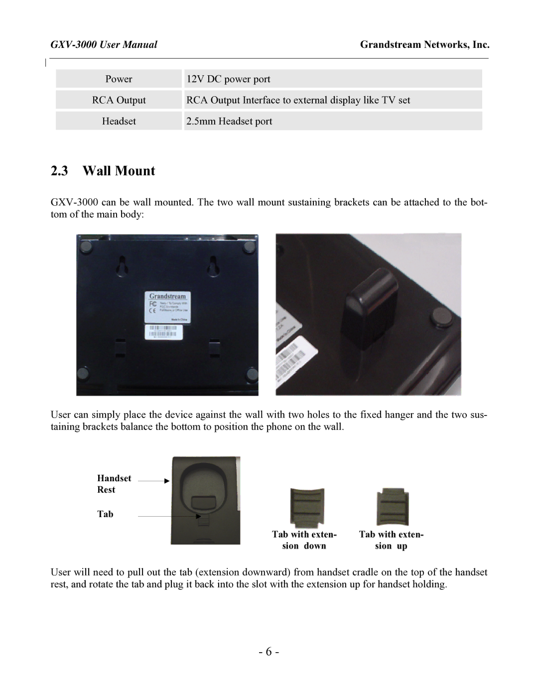 Grandstream Networks GXV-3000 user manual Wall Mount, Grandstream Networks, Inc 