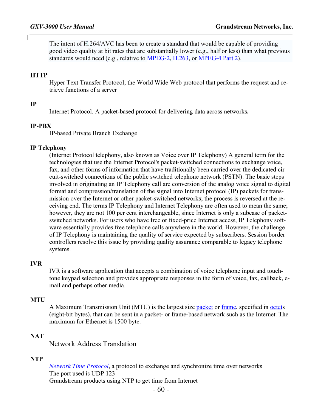 Grandstream Networks GXV-3000 user manual Http, IP Telephony 