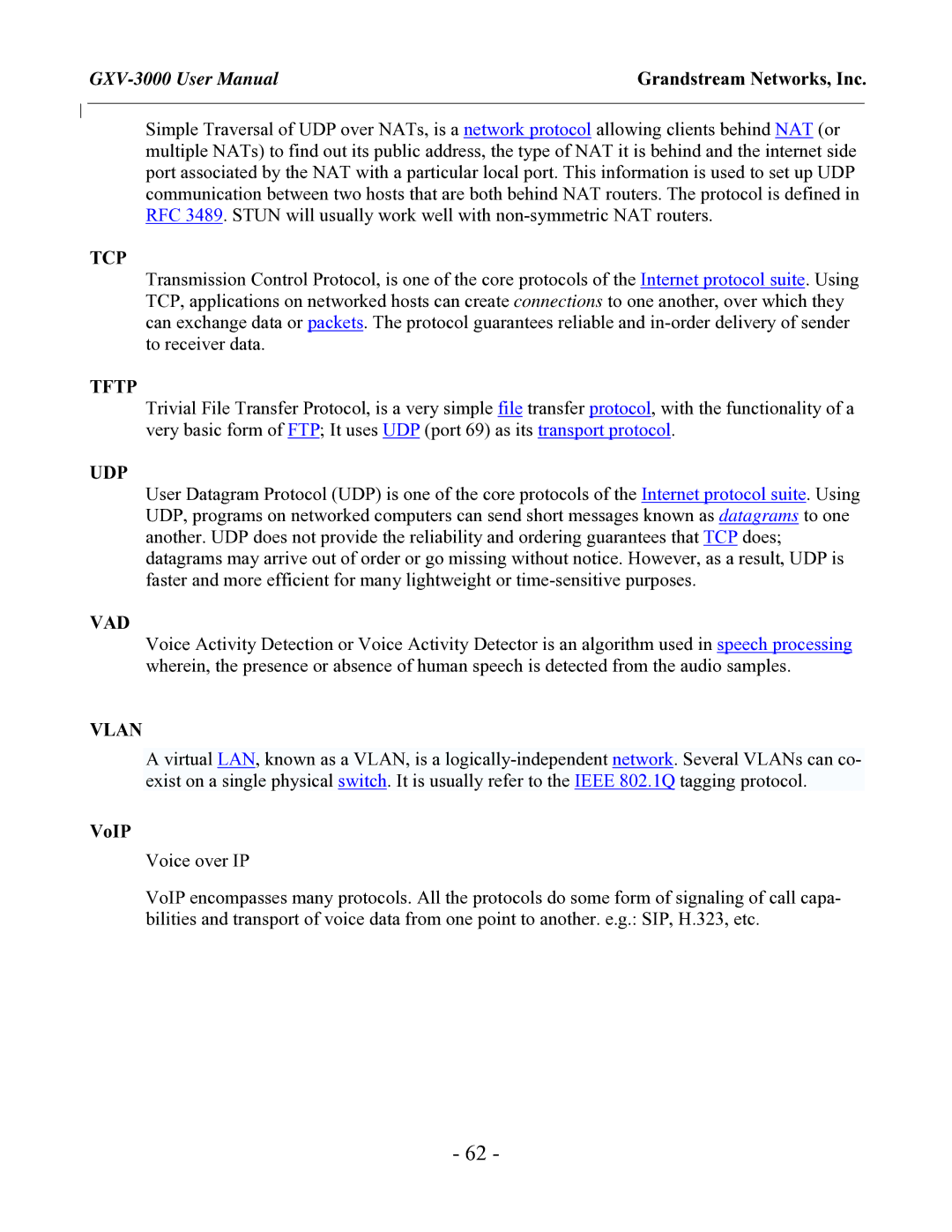 Grandstream Networks GXV-3000 user manual Tcp, VoIP 