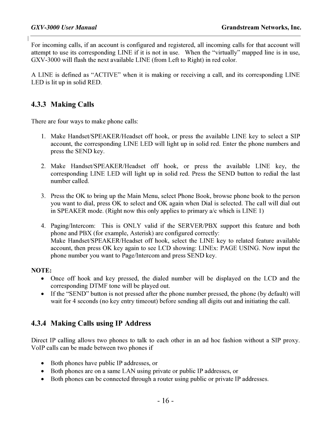 Grandstream Networks GXV-3000 user manual Making Calls using IP Address 