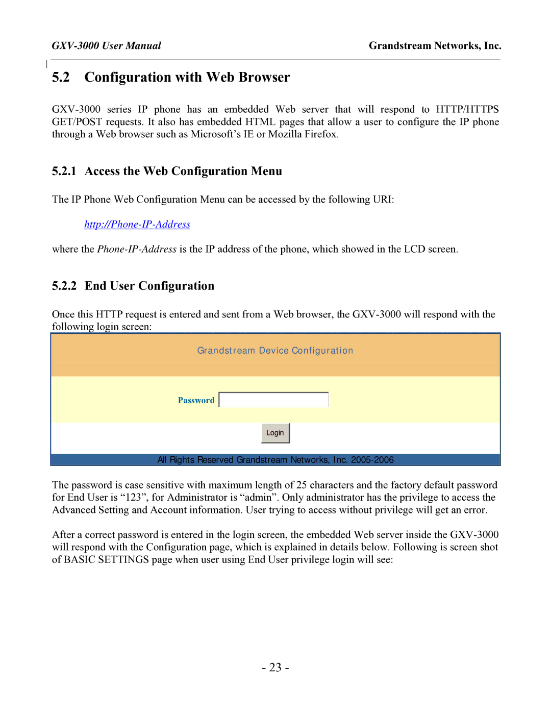 Grandstream Networks GXV-3000 Configuration with Web Browser, Access the Web Configuration Menu, End User Configuration 