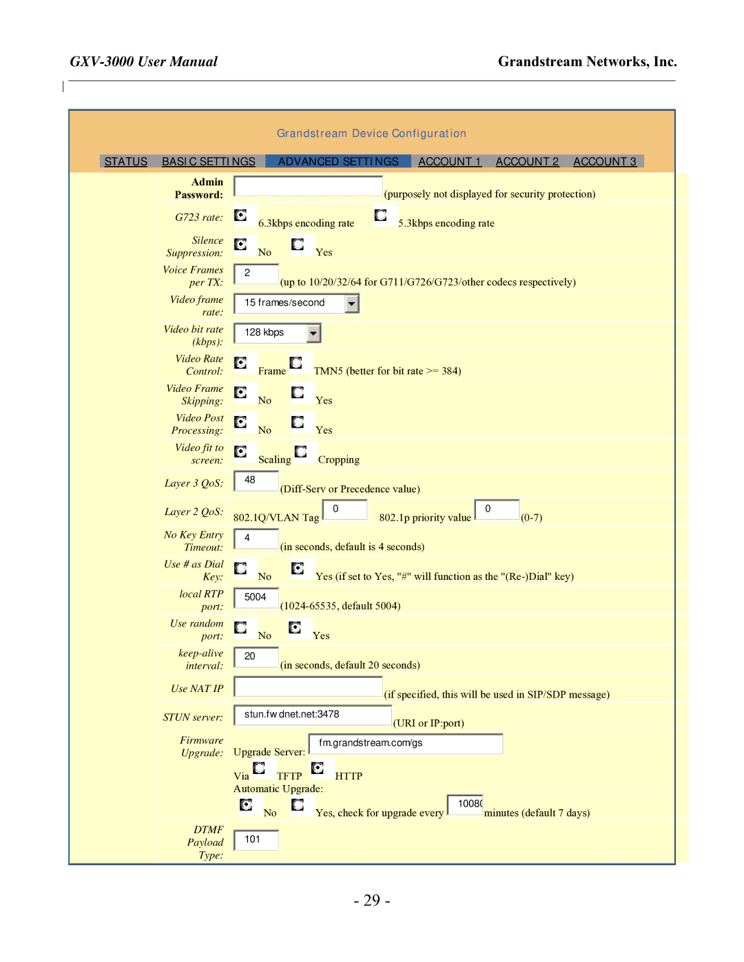 Grandstream Networks GXV-3000 user manual Admin Password 