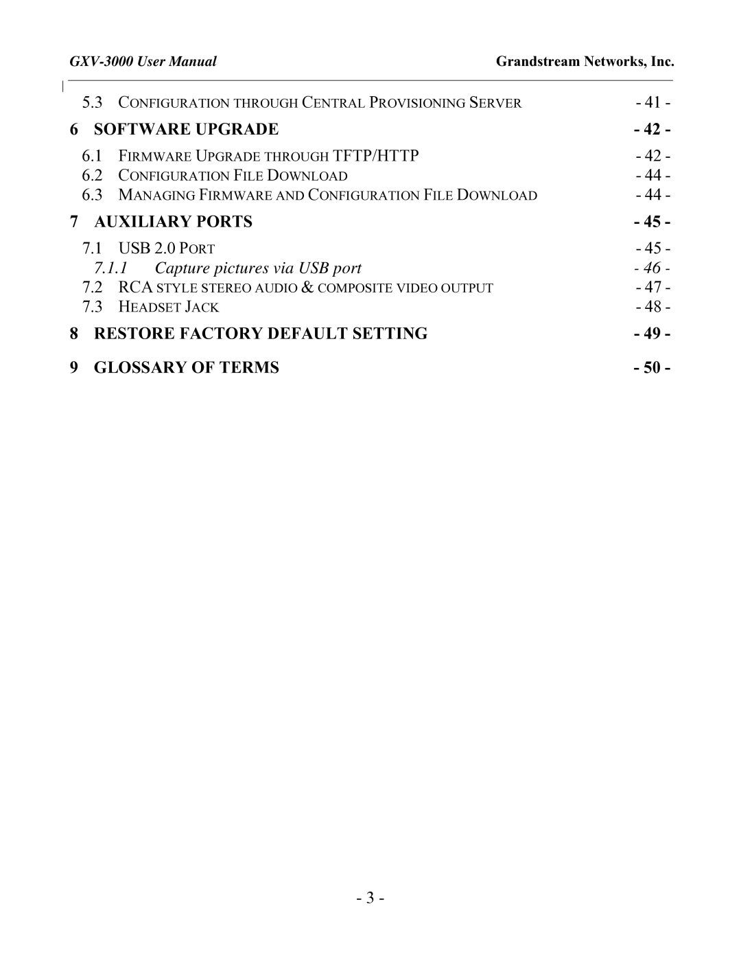 Grandstream Networks GXV-3000 user manual Restore Factory Default Setting Glossary of Terms 