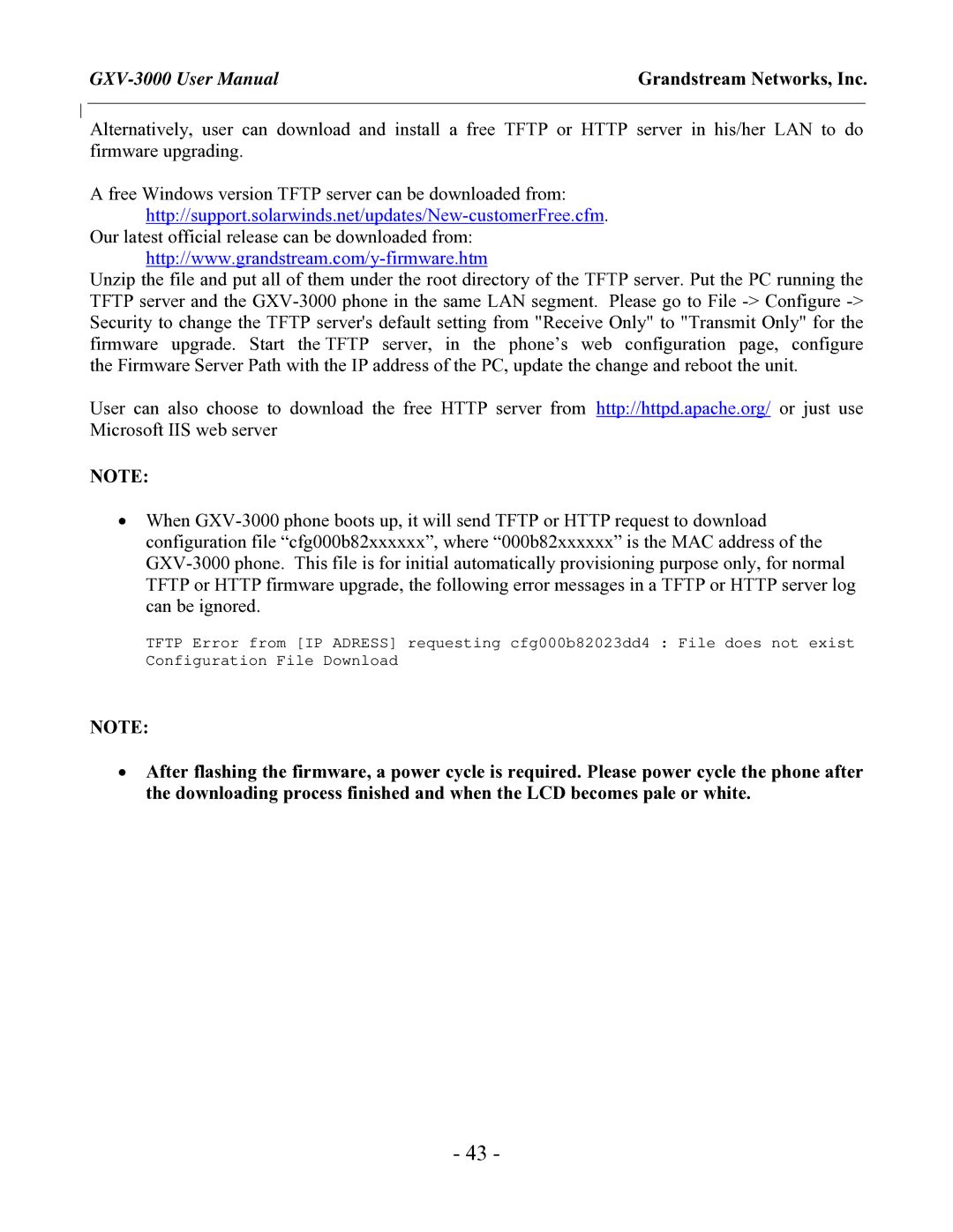 Grandstream Networks GXV-3000 user manual Http//support.solarwinds.net/updates/New-customerFree.cfm 