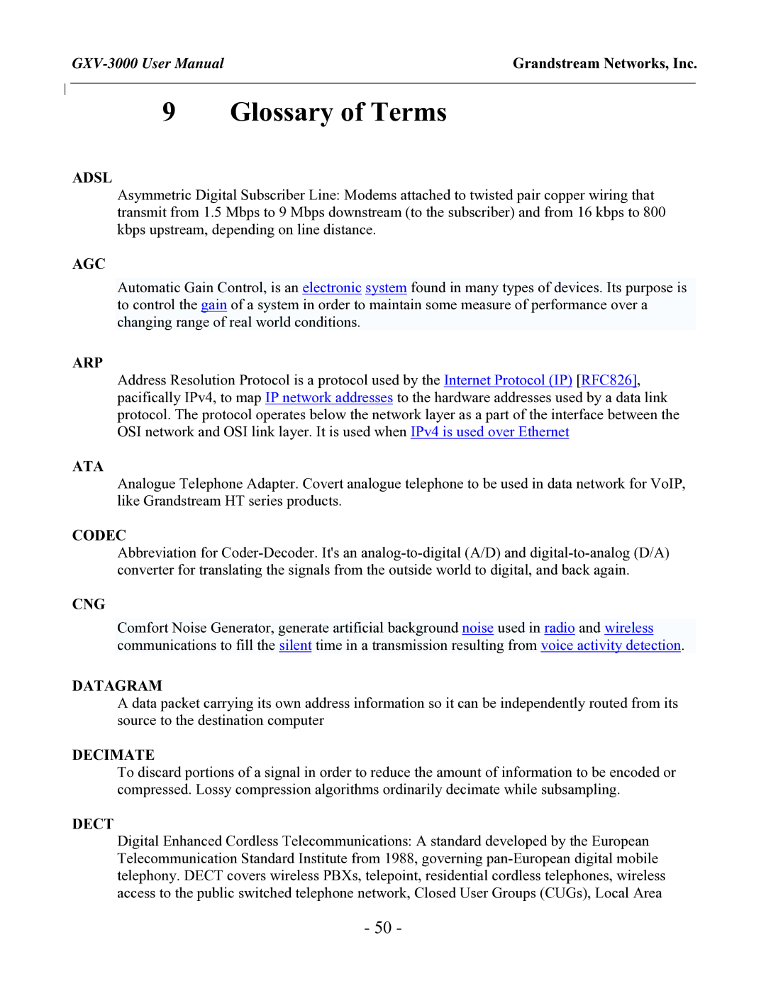 Grandstream Networks GXV-3000 user manual Glossary of Terms, Adsl 