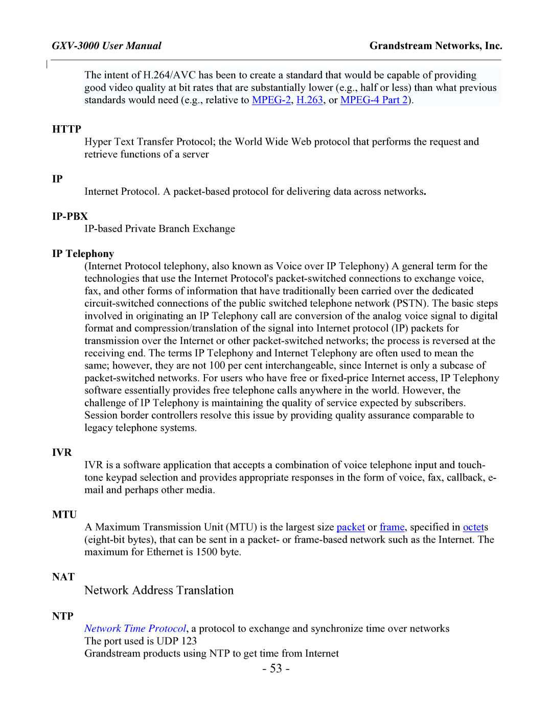 Grandstream Networks GXV-3000 user manual Http, IP Telephony 