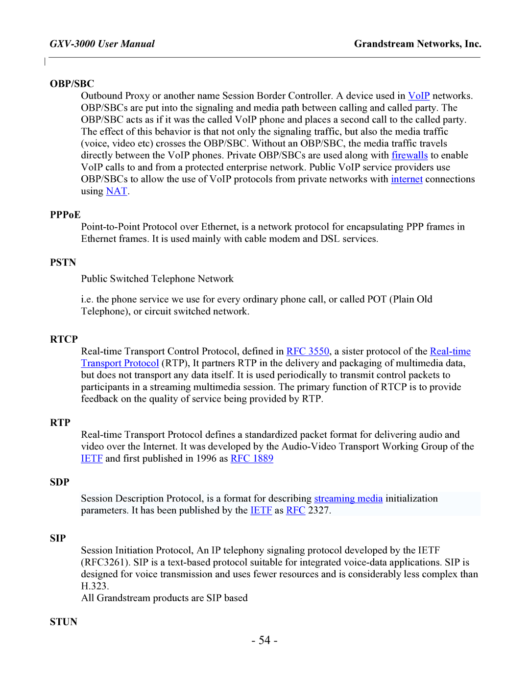 Grandstream Networks GXV-3000 user manual Obp/Sbc, PPPoE 