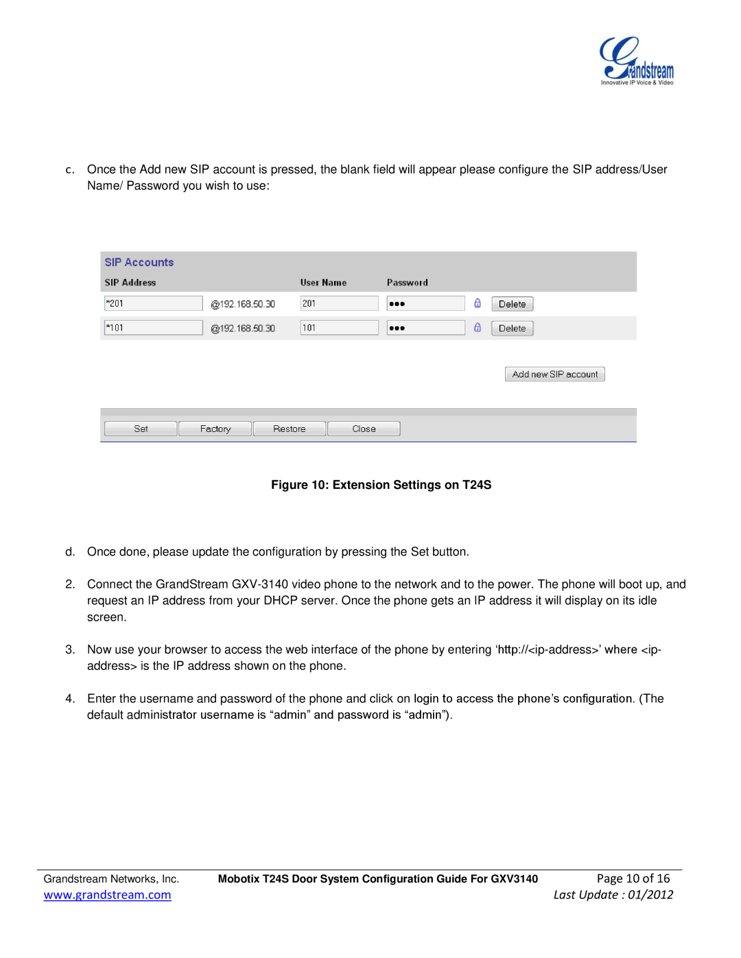 Grandstream Networks GXV-3140 manual Extension Settings on T24S 