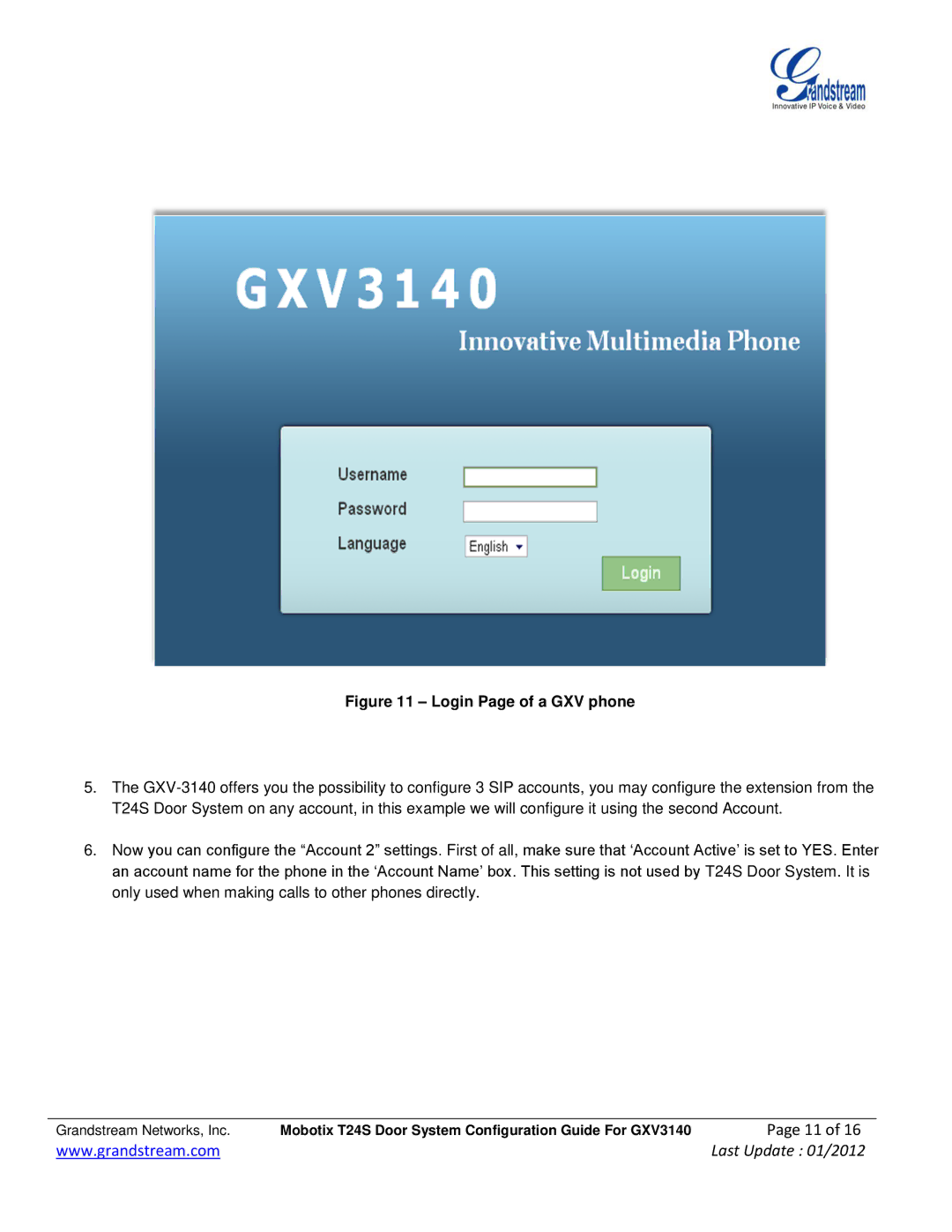 Grandstream Networks GXV-3140 manual Login Page of a GXV phone 