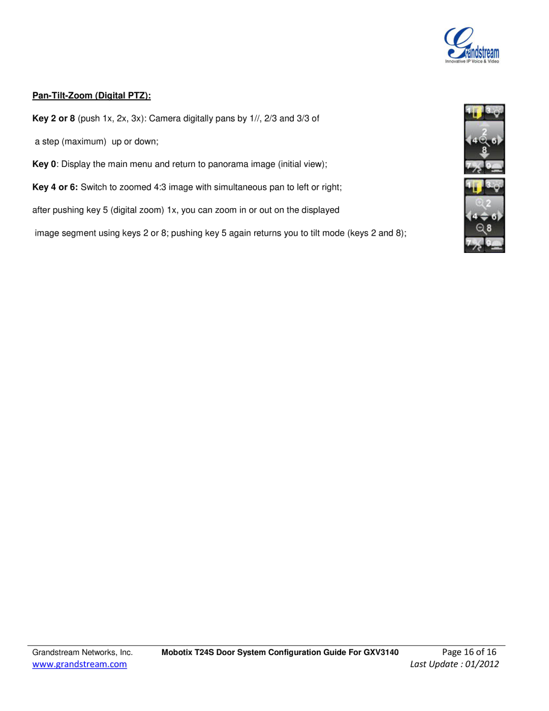 Grandstream Networks GXV-3140 manual Pan-Tilt-Zoom Digital PTZ 