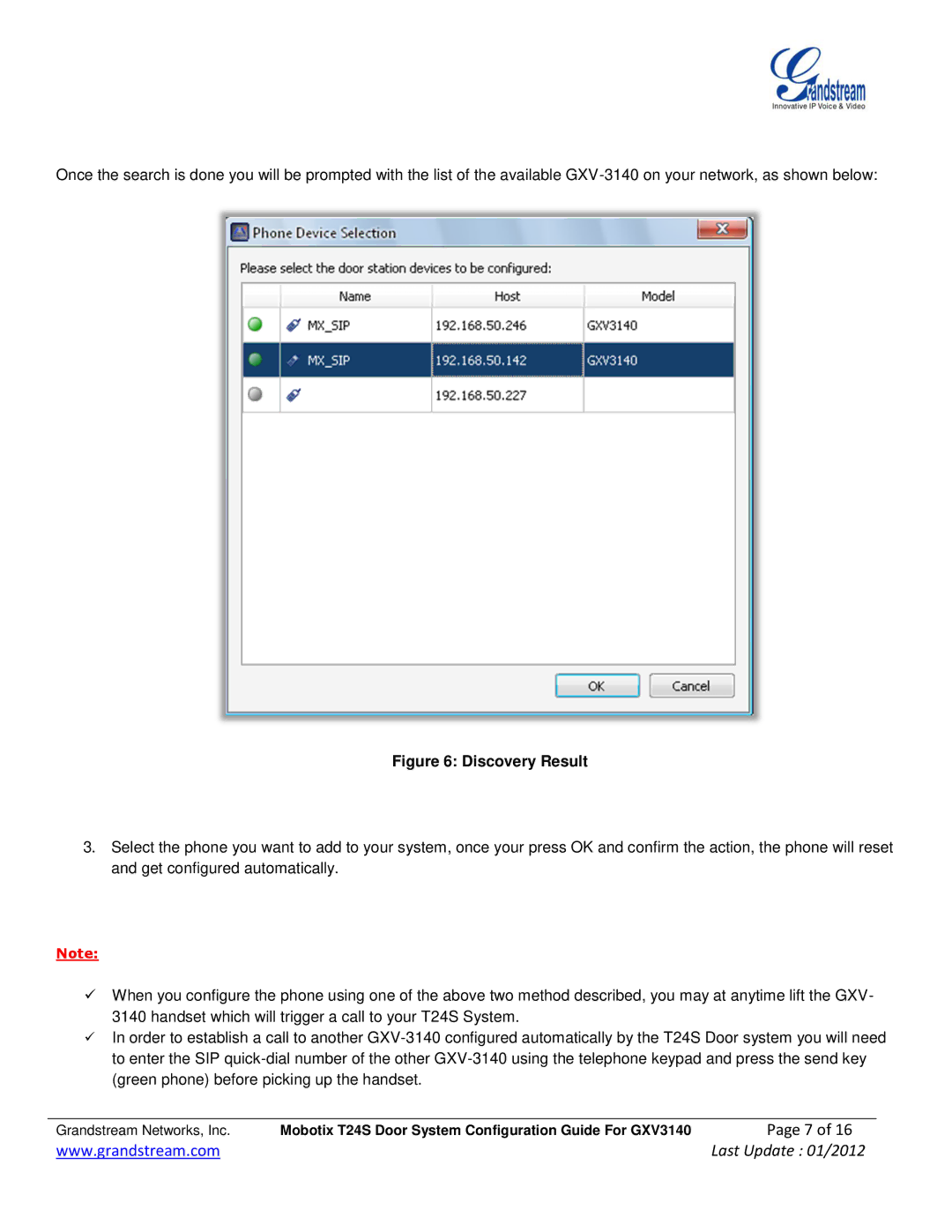 Grandstream Networks GXV-3140 manual Discovery Result 