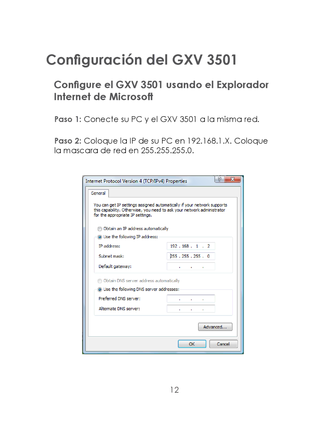 Grandstream Networks GXV 3501 warranty Configuración del GXV 