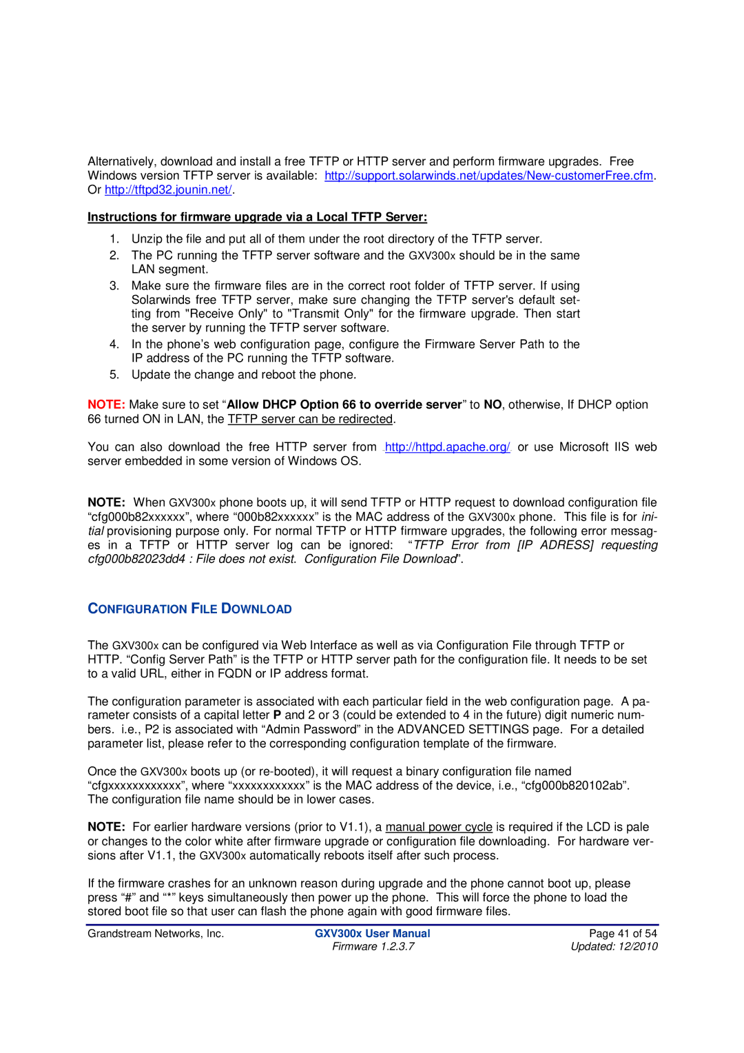 Grandstream Networks GXV300X manual Instructions for firmware upgrade via a Local Tftp Server 