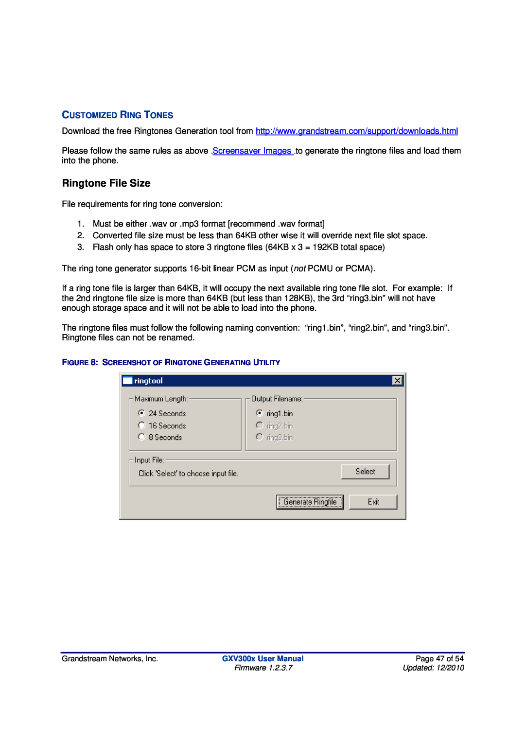 Grandstream Networks GXV300X manual Ringtone File Size 