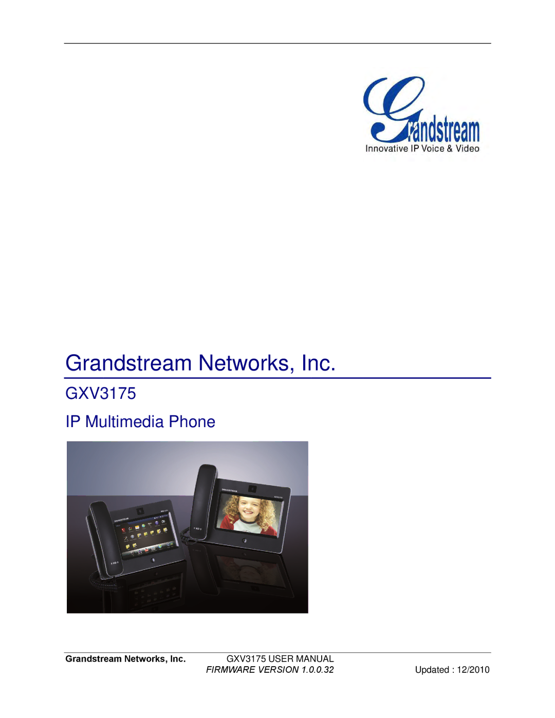 Grandstream Networks GXV3175 manual Grandstream Networks, Inc 