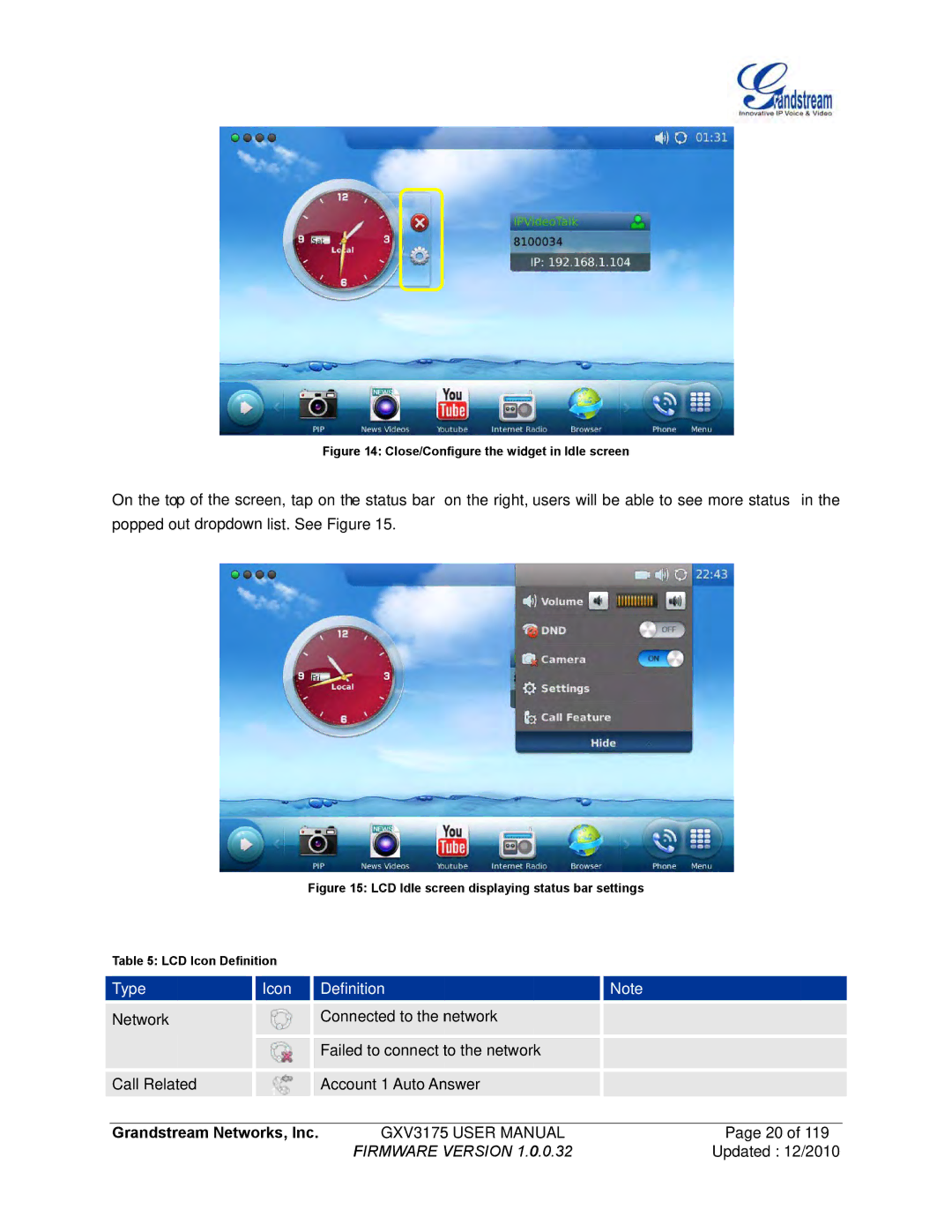 Grandstream Networks GXV3175 manual Type Icon Definition 