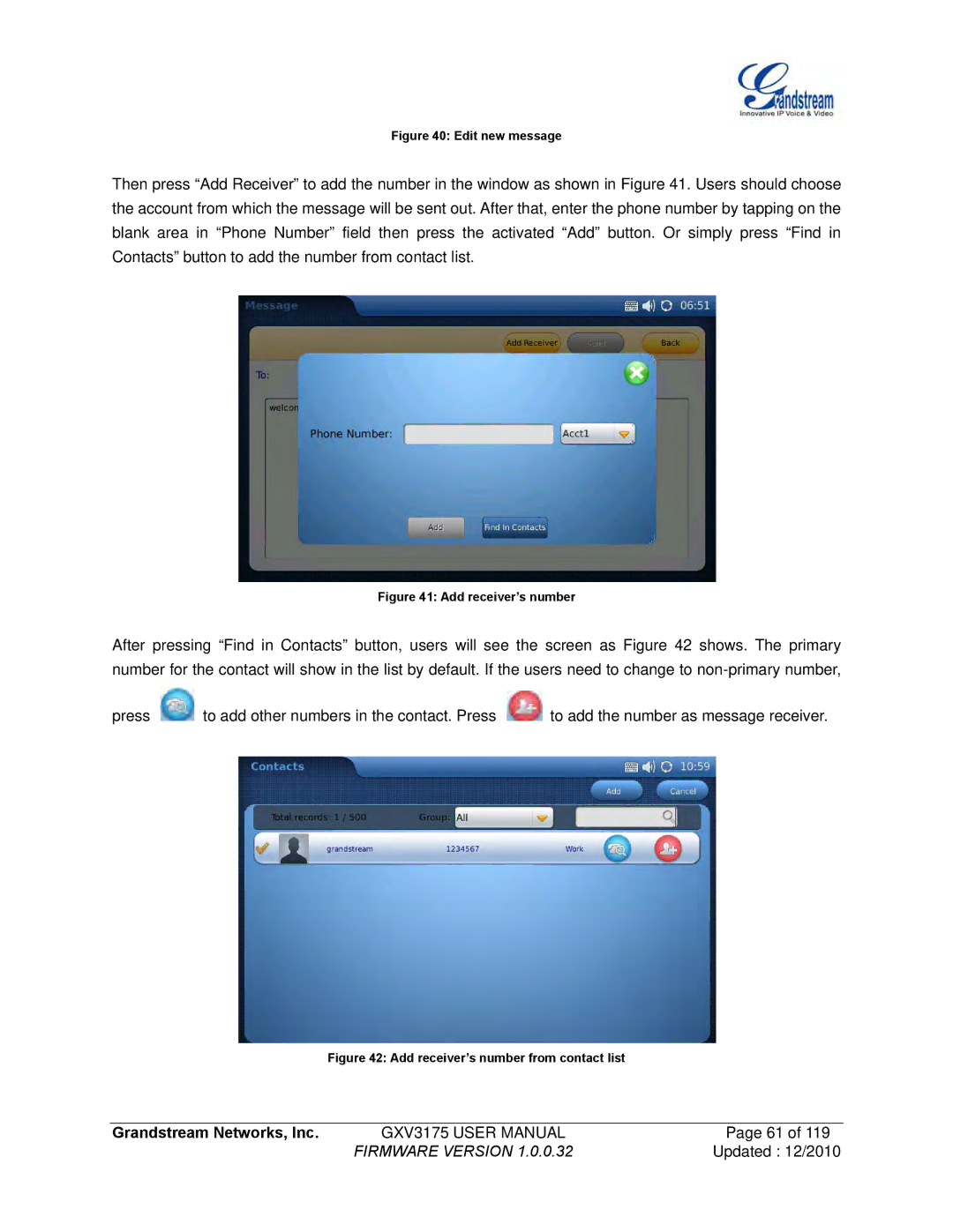 Grandstream Networks GXV3175 manual Edit new message 