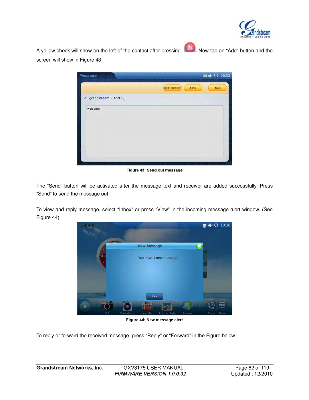 Grandstream Networks GXV3175 manual Send out message 