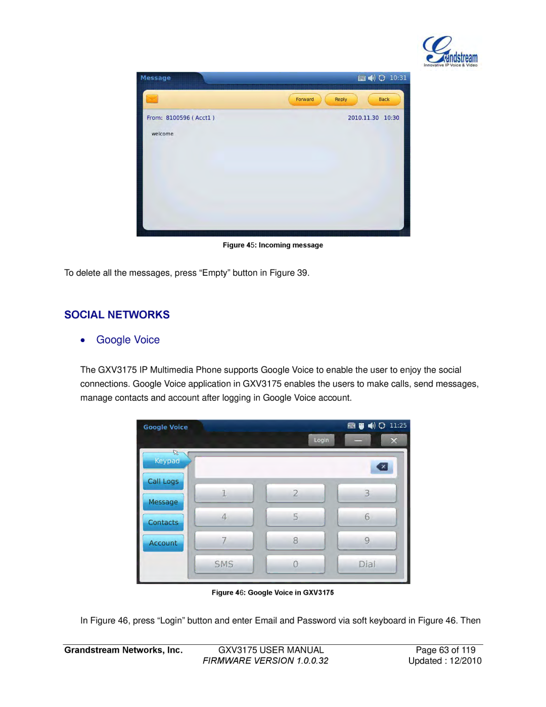 Grandstream Networks GXV3175 manual Social Networks, ∙ Google Voice 