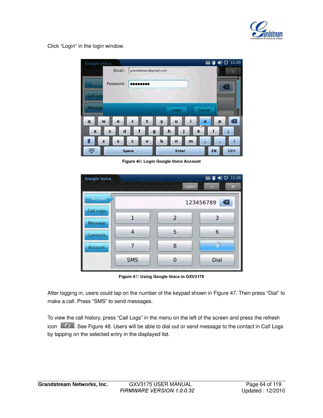 Grandstream Networks GXV3175 manual Click Login in the login window 