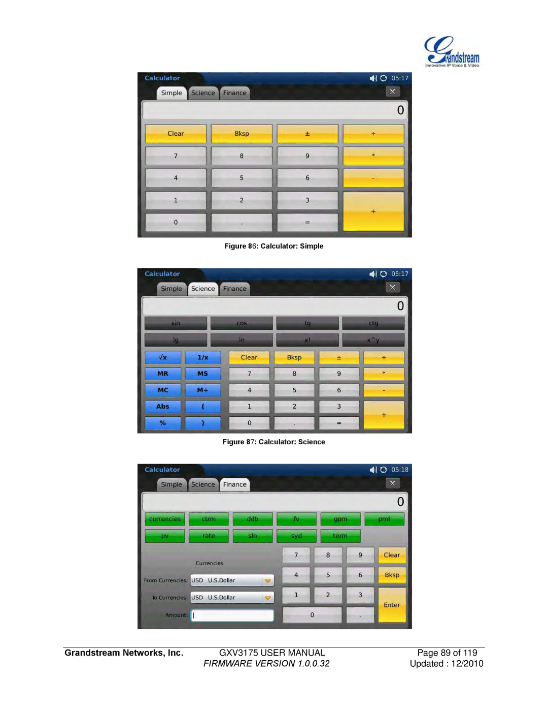 Grandstream Networks GXV3175 manual Calculator Simple 