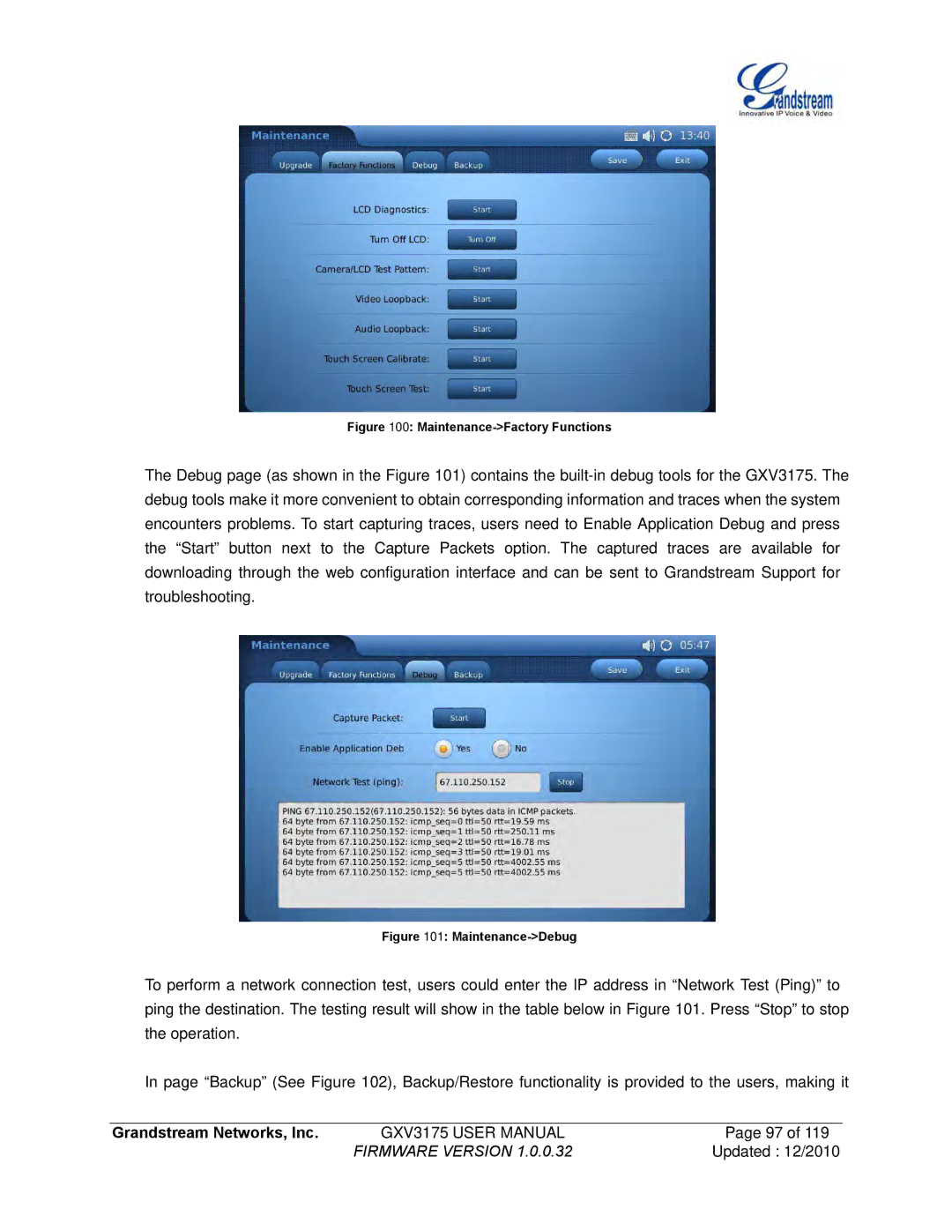 Grandstream Networks GXV3175 manual Maintenance-Factory Functions 