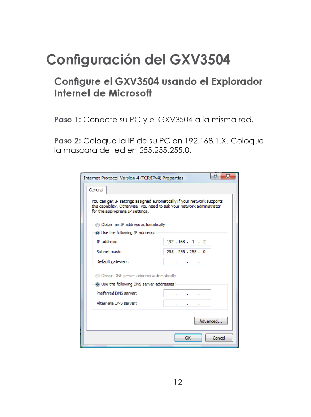 Grandstream Networks warranty Configuración del GXV3504 