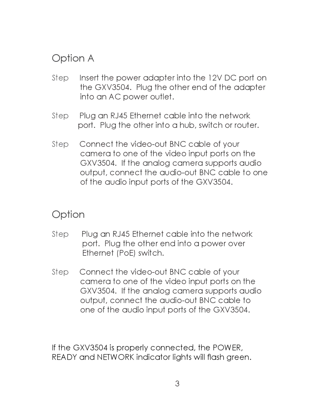 Grandstream Networks GXV3504 warranty Option a 