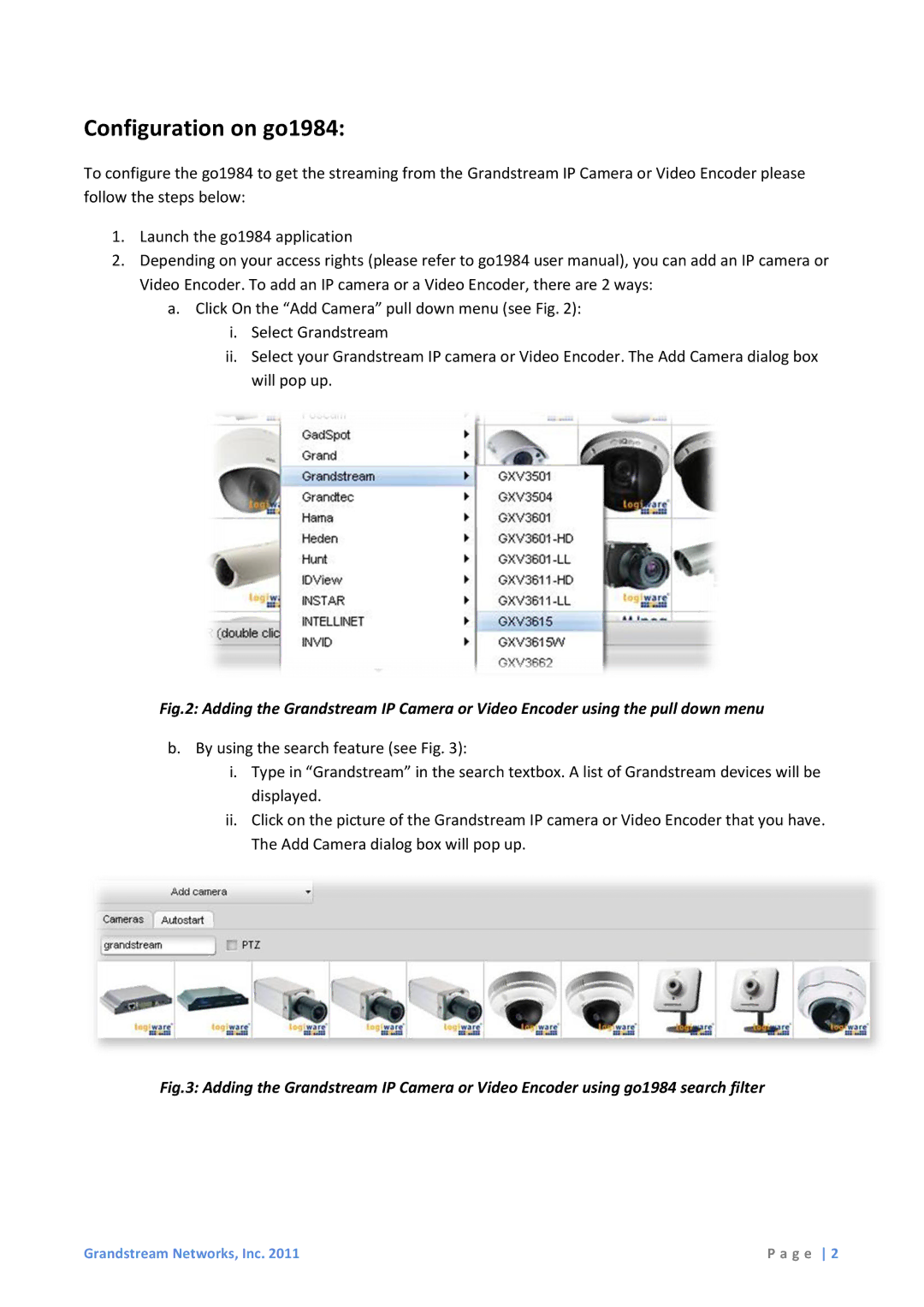 Grandstream Networks GXV36XX, GXV350X manual Configuration on go1984 