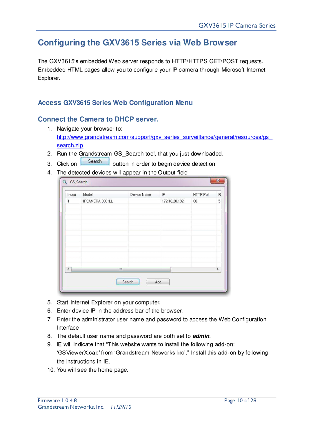 Grandstream Networks user manual Configuring the GXV3615 Series via Web Browser 