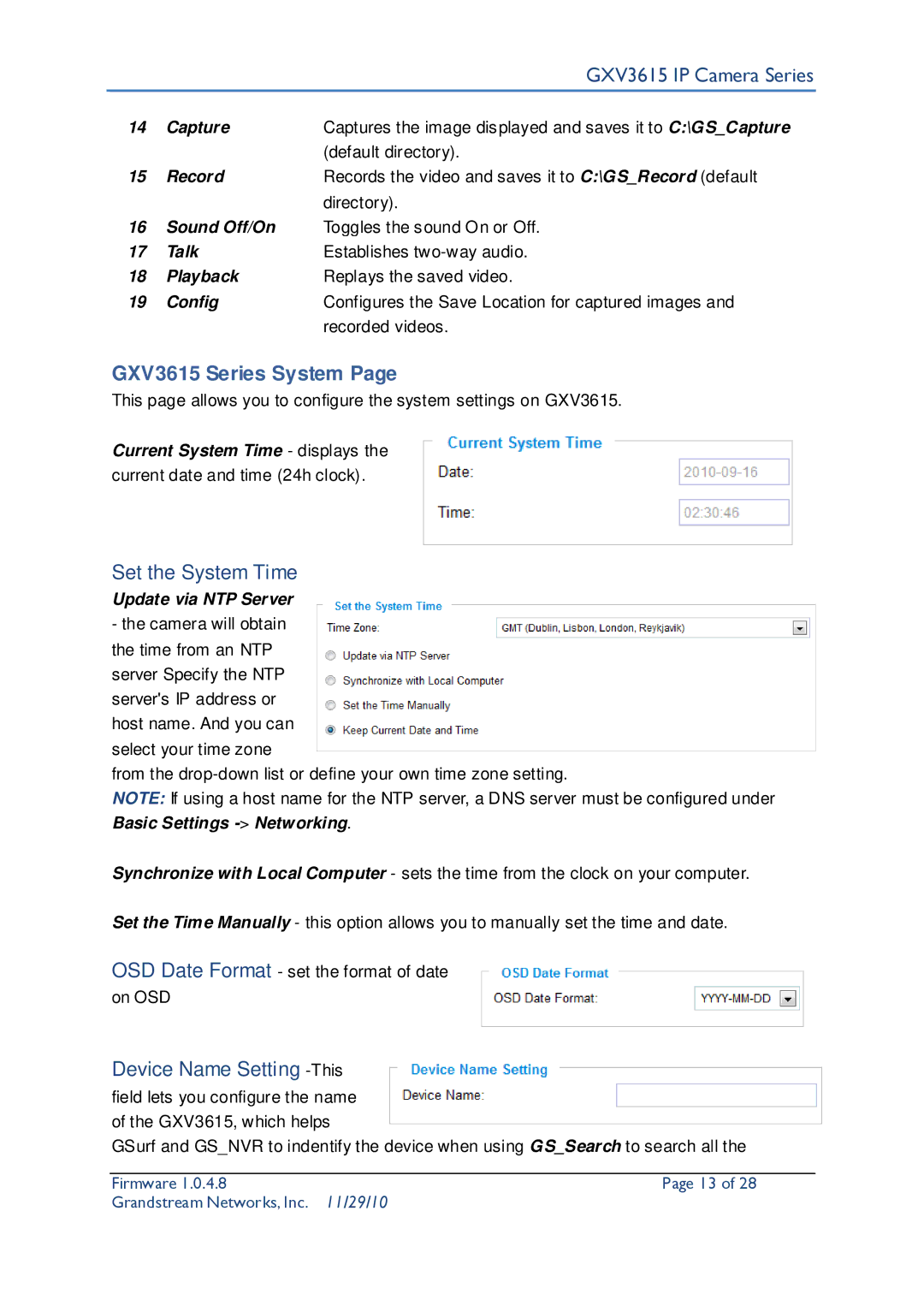 Grandstream Networks user manual GXV3615 Series System, Set the System Time, Device Name Setting -This 