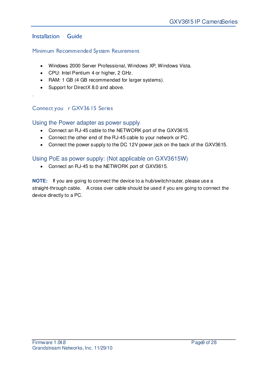 Grandstream Networks user manual Minimum Recommended System Requirement, Connect your GXV3615 Series 