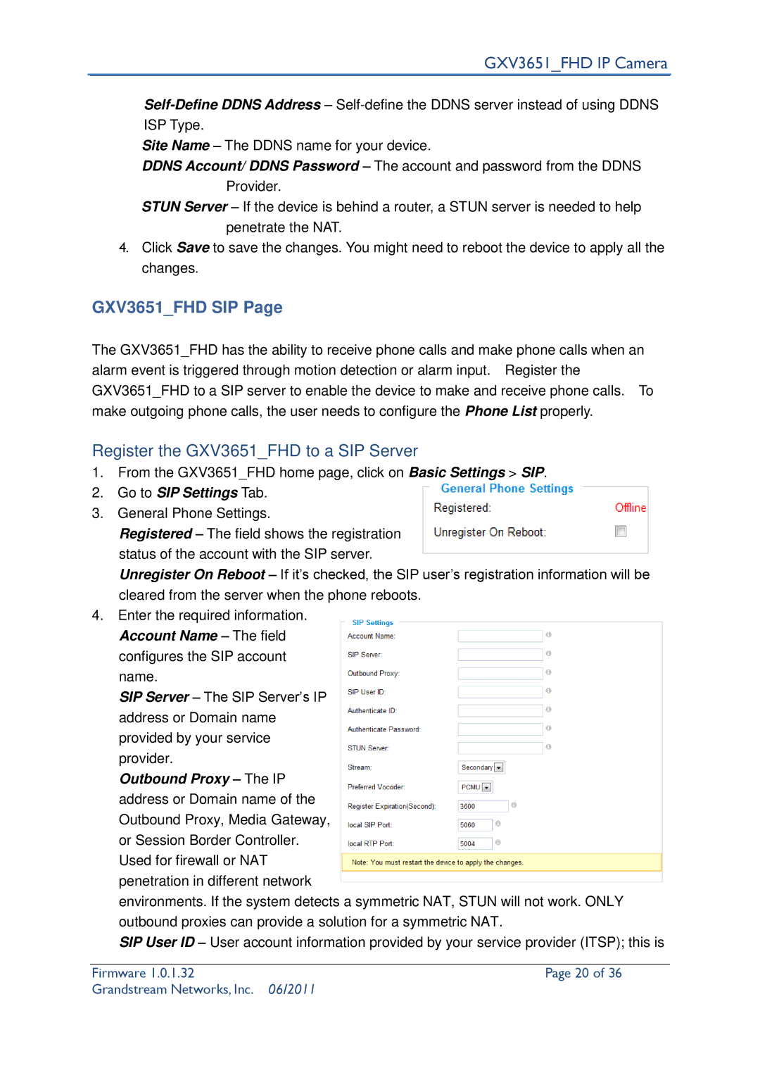 Grandstream Networks GXV3651_FHD GXV3651FHD SIP, Register the GXV3651FHD to a SIP Server, Go to SIP Settings Tab 