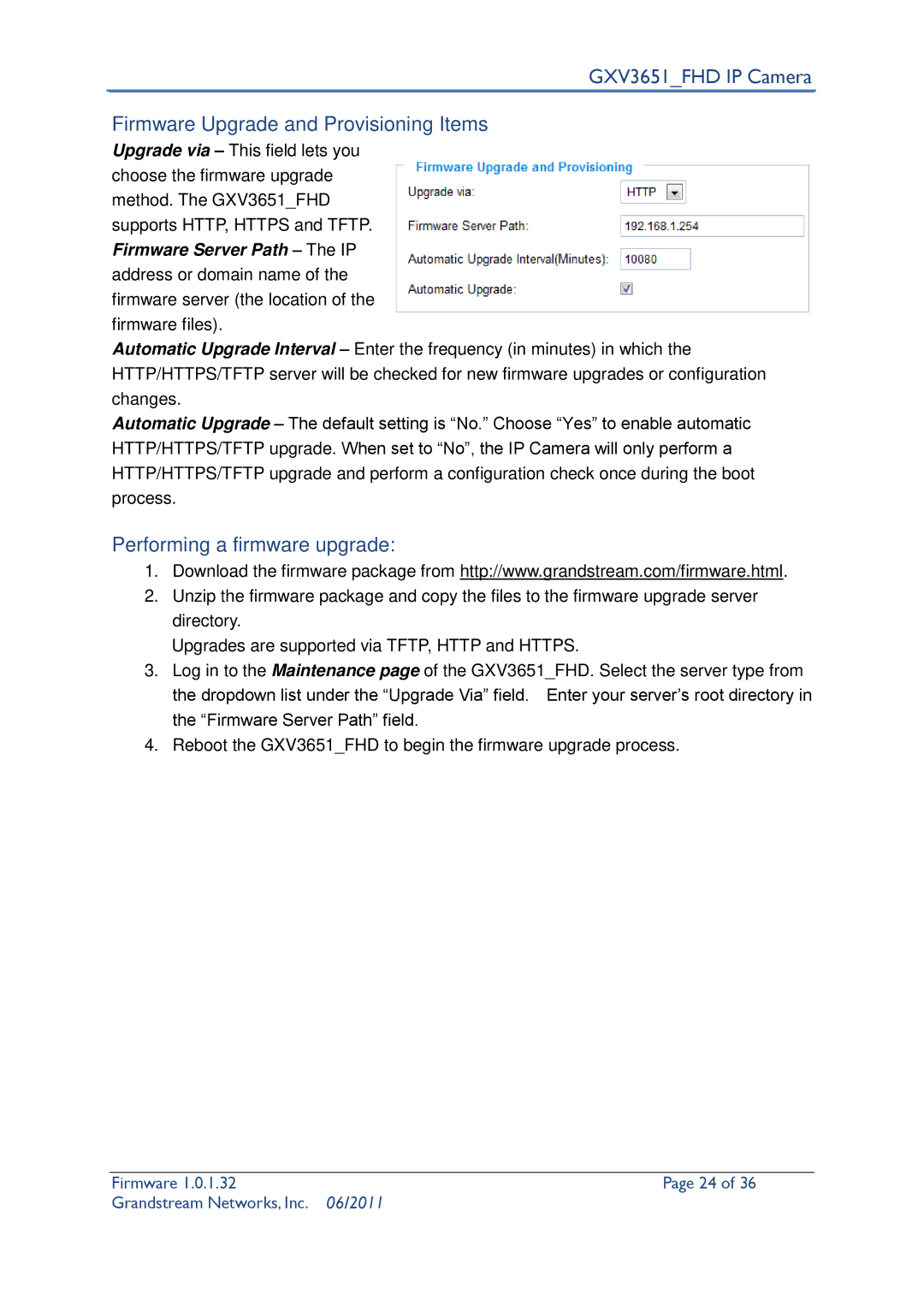 Grandstream Networks GXV3651_FHD user manual Firmware Upgrade and Provisioning Items, Performing a firmware upgrade 