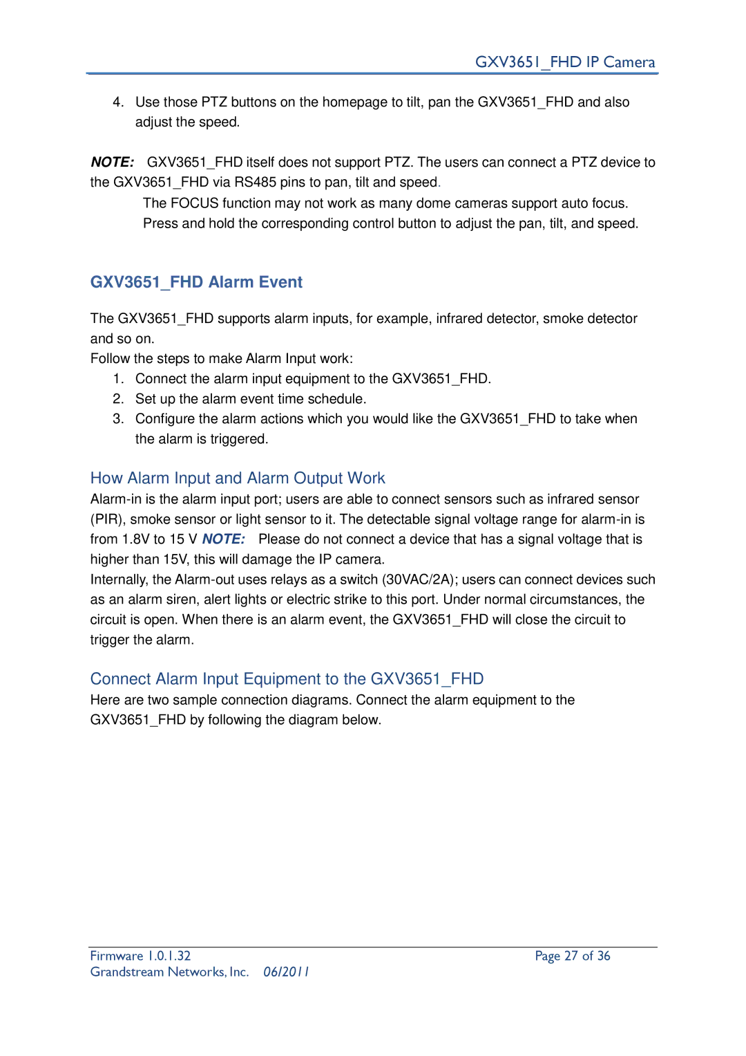 Grandstream Networks GXV3651_FHD user manual GXV3651FHD Alarm Event, How Alarm Input and Alarm Output Work 